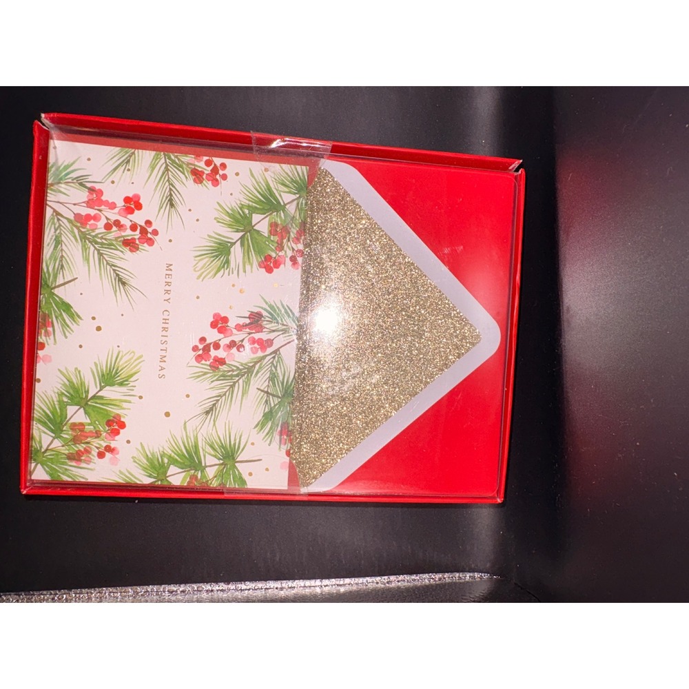 Lady‎ Jayne Christmas Cards Boxed Set 12 Count Pine Berry Gold Glitter Envelopes